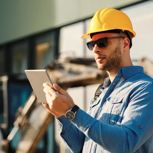 Field service inspector using a tablet for a safety inspection