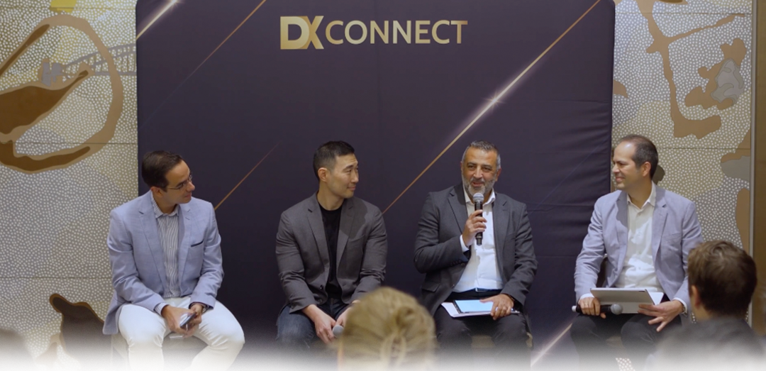IT leaders Pedro Carrilho, Paul Redfern, Sami Yalavac, and Juan Martin during the DX Connect 2025 event discussing high-performance IT teams.