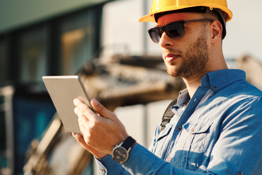 Field service inspector using a tablet for a safety inspection